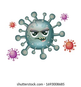 vector covid-19 virus novel coronavirus 2019-nCoV cartoon character isolated on white background. My name is coronavirus concept iilustration. Funny grey virus cell microbe icon or sign.