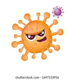 vector covid-19 virus novel coronavirus 2019-nCoV cartoon character isolated on white background. My name is coronavirus concept iilustration. Funny orange virus cell microbe icon or sign.