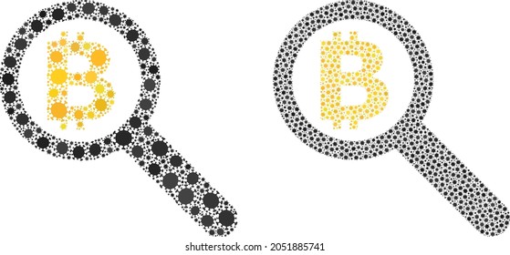 Vector covid-2019 collage bitcoin audit organized for pharmacy applications. Mosaic bitcoin audit is based on icon and it is composed of biological hazard coronavirus viral elements.