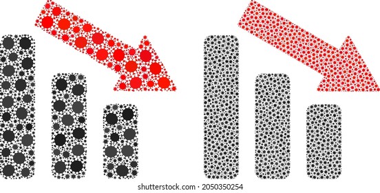 Vector Covid-2019 Collage Down Trend Bar Chart Constructed For Pharmacy Wallpapers. Mosaic Down Trend Bar Chart Is Based On Icon And It Is Constructed With Biological Hazard Covid Pathogen Icons.