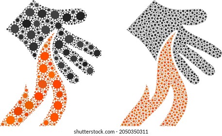Vector covid-2019 mosaic burn hand organized for medicare projects. Mosaic burn hand is based on icon and it is made of biohazard covid-2019 infection cells.