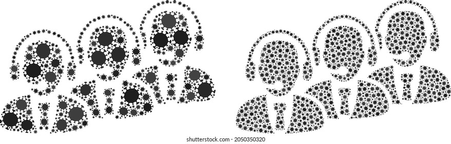 Vector covid-2019 mosaic call center staff designed for health care wallpapers. Mosaic call center staff is based on icon and it is organized of biological hazard covid infection items.