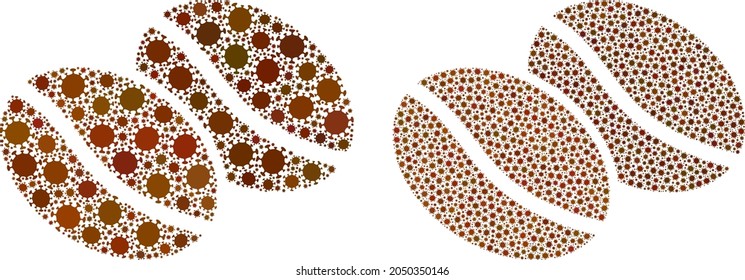 Vector covid-2019 mosaic coffee beans constructed for medicare applications. Mosaic coffee beans is based on icon and it is constructed of biological hazard covid infection cells.