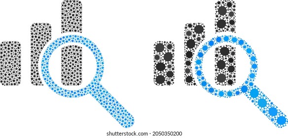 Vector covid-2019 mosaic expore bar chart designed for medicare applications. Mosaic expore bar chart is based on icon and it is constructed with biohazard covid-2019 viral cells.