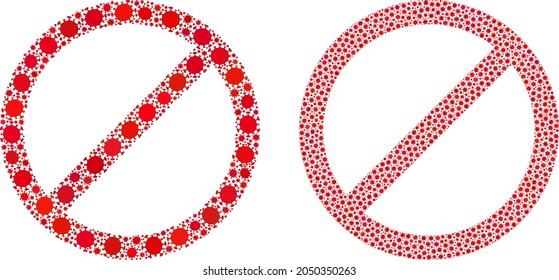 Vector covid-2019 mosaic forbid constructed for lockdown illustrations. Mosaic forbid is based on icon and it is formed with biological hazard covid-2019 pathogen icons.