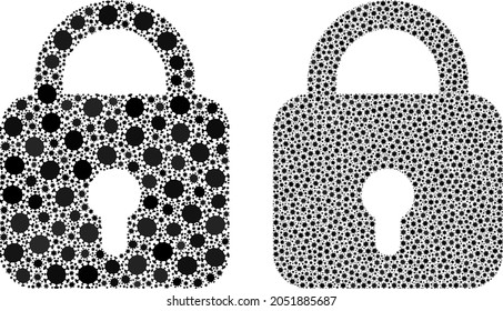 Vector covid-2019 mosaic lock designed for pandemic posters. Mosaic lock is based on icon and it is created from biohazard covid-2019 infection cells. Mosaic lock constructed with Covid-2019 icons.