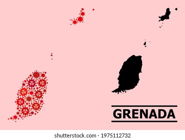 Vector covid-2019 mosaic map of Grenada Islands combined for medicare projects. Red mosaic map of Grenada Islands is done with biohazard covid-2019 viral parts.