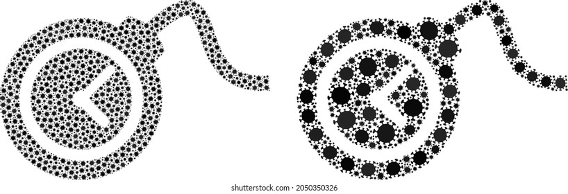 Vector covid-2019 bomba de tiempo de mosaico creada para proyectos médicos. La bomba de tiempo de mosaico se basa en un icono y se hace con células patógenas biológicas de gripe peligrosa.