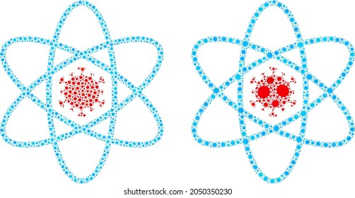 Vector covid-2019 de un átomo de virus de mosaicos creado con fines de bloqueo. El átomo del virus del mosaico se basa en un icono y se compone de elementos de infección por el peligro biológico covid-2019.