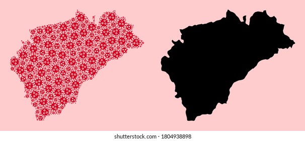 Vector Covid-2019 virus mosaic and solid map of Segovia Province. Map of Segovia Province vector mosaic for health care campaigns and agitprop.
