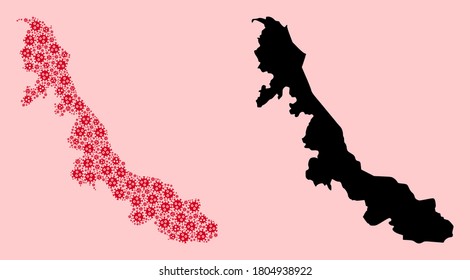 Mosaico del virus Vector Covid-2019 y mapa sólido del estado de Veracruz. Mapa del mosaico vectorial del estado de Veracruz para campañas y aplicaciones de tratamiento.