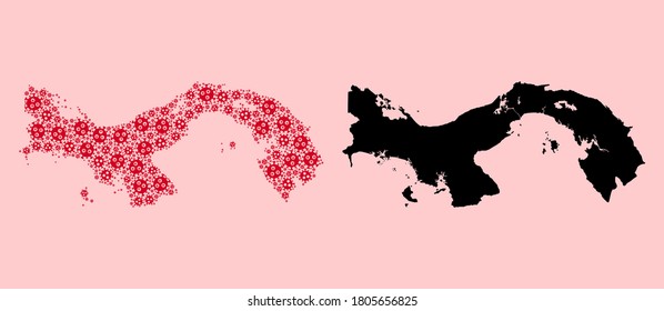 Vector Covid-2019 virus mosaic and solid map of Panama. Map of Panama vector mosaic for medicine campaigns and propaganda. Map of Panama is composed from red covid-2019 items.