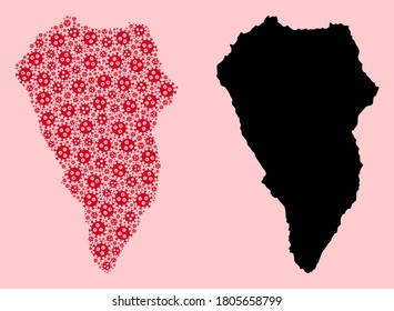 Vector Covid-2019 virus mosaic and solid map of La Palma Island. Map of La Palma Island vector mosaic for quarantine campaigns and propaganda.