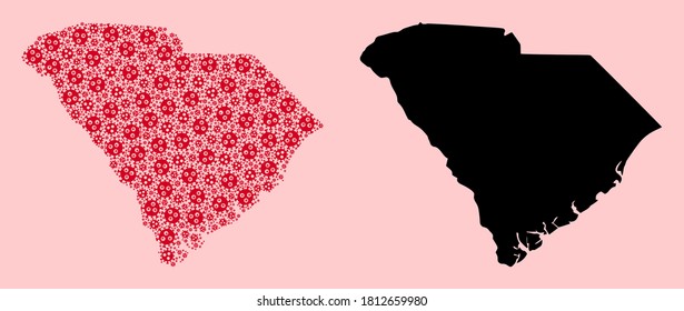 Vector Covid-2019 virus mosaic and solid map of South Carolina State. Map of South Carolina State vector mosaic for treatment campaigns and propaganda.