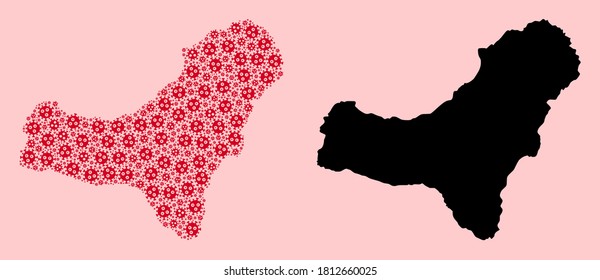 Vector Covid-2019 virus mosaic and solid map of El Hierro Island. Map of El Hierro Island vector mosaic for medicine campaigns and promotion.