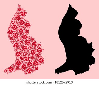 Vector Covid-2019 virus mosaic and solid map of Liechtenstein. Map of Liechtenstein vector mosaic for treatment campaigns and proclamations.