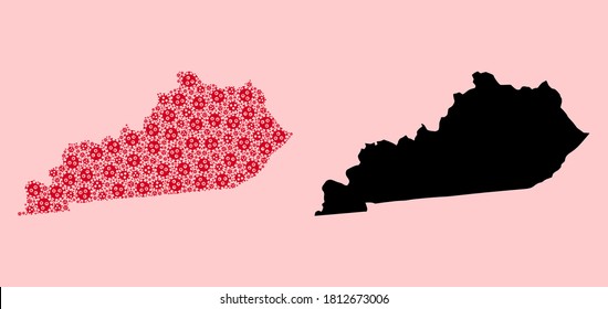 Vector Covid-2019 virus mosaic and solid map of Kentucky State. Map of Kentucky State vector mosaic for hospital campaigns and propaganda.