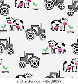 vector, cow, agriculture, tractor, animal, icon