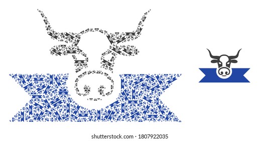 La composición de las cintas para el premio de vaca vectora está organizada con artículos aleatorios de cintas de autogalardón. Composición recursiva de las cintas galardonadas con el premio a la vaca.