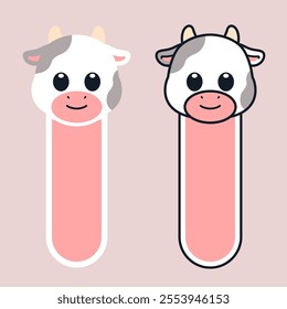 Vector Cow Bookmark Flat Design Illustration