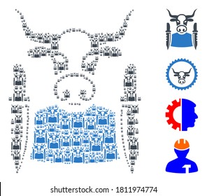 Vector cow butcher collage is created of random recursive cow butcher icons. Recursive combination of cow butcher. Some other icons are present in this vector.