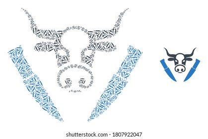 Vector cow butchery collage is created with scattered recursive cow butchery icons. Recursive composition of cow butchery.