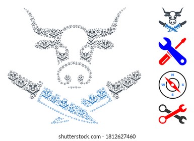 Vector cow butchery composition is designed with repeating recursive cow butchery parts. Recursive composition for cow butchery. Some other icons are present in this vector.