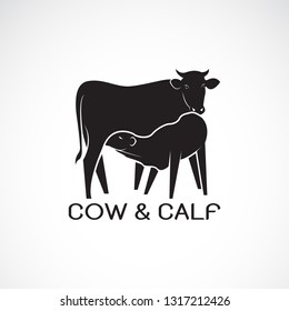 Vector Of Cow And Calf On White Background.  Farm Animal. Cow Icon Or Logo. Calf Is Sucking The Cow's Milk. Easy Editable Layered Vector Illustration. 