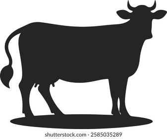 Vector cow cartoon silhouette icon illustration isolated, cow animal silhouette vector image