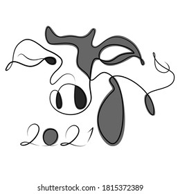 Vector cow design continuous line drawing. Happy chinese new year 2021 - Ox zodiac.