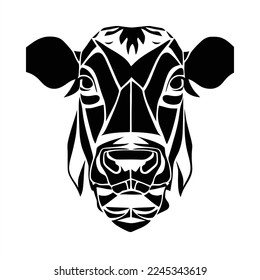 Vector of Cow design logo template. Flat style design. Good for company logo. A cow's head with a black and white background is shown in this image, it is a stylized, stylized, and stylized design