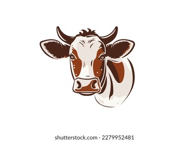 Ilustración facial de vaca vector. Logo de la leche de granjero aislado de fondo blanco. Icono de cabeza de vaca. Signo de animal mamífero. Plantilla de alimentos para agricultura natural