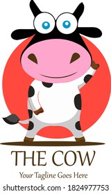 vector Cow Full Body Minimalist Logo Design - Cartoon cow logo vector illustration on white background.