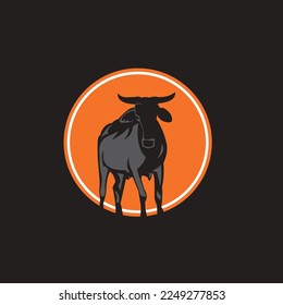 Vector of cow head design on orange background, Farm animals.