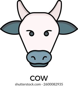 Vector cow head flatline colour illustration of farm animals. Set isolated on white background. Head of a in full face..by iin indun.by kuncong.by kus wandoko