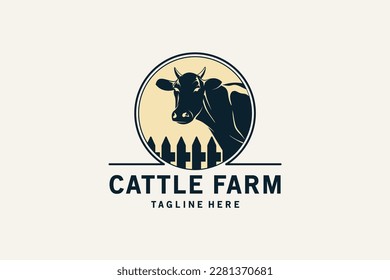 Vector cow head silhouette for cattle farm logo design, vintage animal farm logo