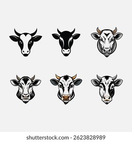 Vector Cow Heads, Various Designs for Branding or Illustration