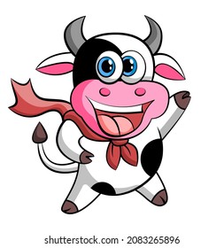 Vector cow hero character waving with a smile