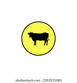 Vector Cow Icon Signs Black in Yellow Circle  