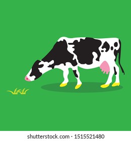 Vector cow illustration isolated on green background.