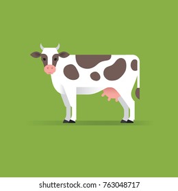 Vector cow illustration isolated on green background. Milk, dairy, farm product design element.