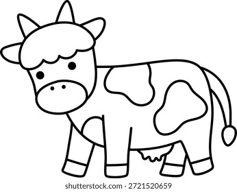 Vector cow line icon. Cute farm animal isolated on white background. Adorable black and white illustration or coloring page for kids. Funny spring or Easter village character