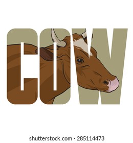 Vector cow  poster with double exposure effect