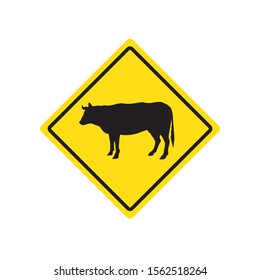 Vector cow rhombus yellow road sign isolated on white background