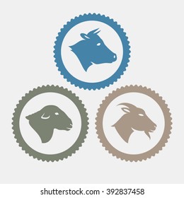 Vector cow sheep and goat icon badges