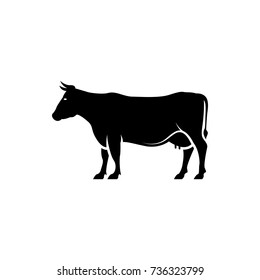 Vector cow silhouette view side for retro logos, emblems, badges, labels template vintage design element. Isolated on white background