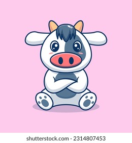 Vektor Kuh sitzend süße kreative kawaii Cartoon Maskottlogo
