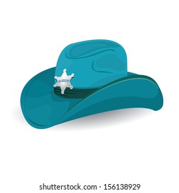 vector cowboy blue hat with sheriff star badge. 