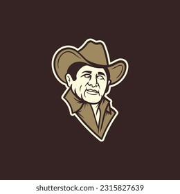 logo de la mascota de la cara vectorial del vaquero. vaquero con plantilla de diseño del logotipo de la mascota de sombrero