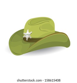 vector cowboy green hat with sheriff star badge on top.